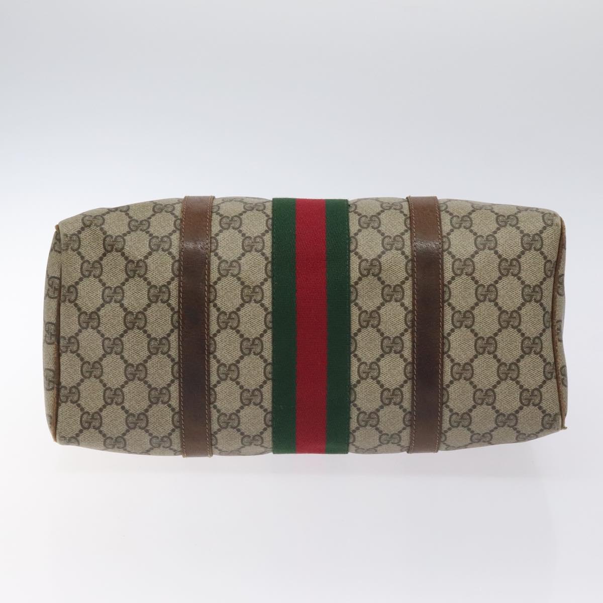GUCCI GG Supreme Web Sherry Line Hand Bag PVC Beige Gold Auth 129383
