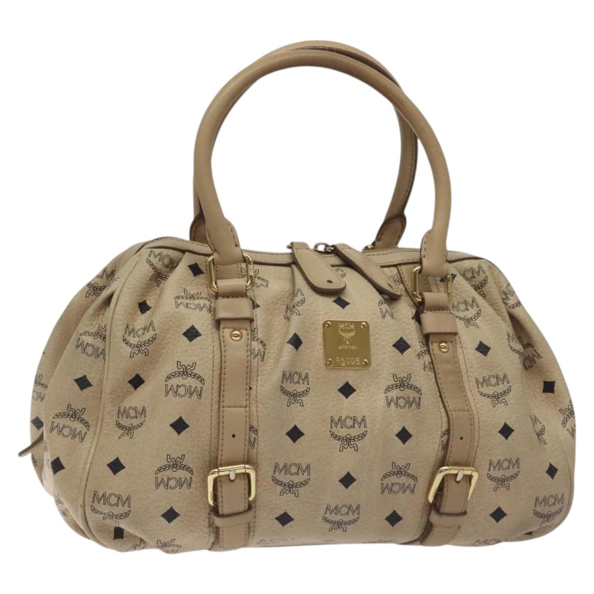 MCM Vicetos Logogram Hand Bag PVC Leather Beige Gold Auth 129390