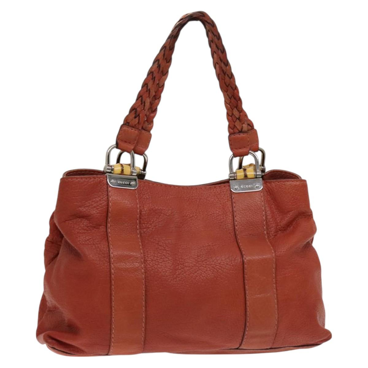 GUCCI Bamboo Tote Bag Leather Orange Gold 232947 Auth 129392