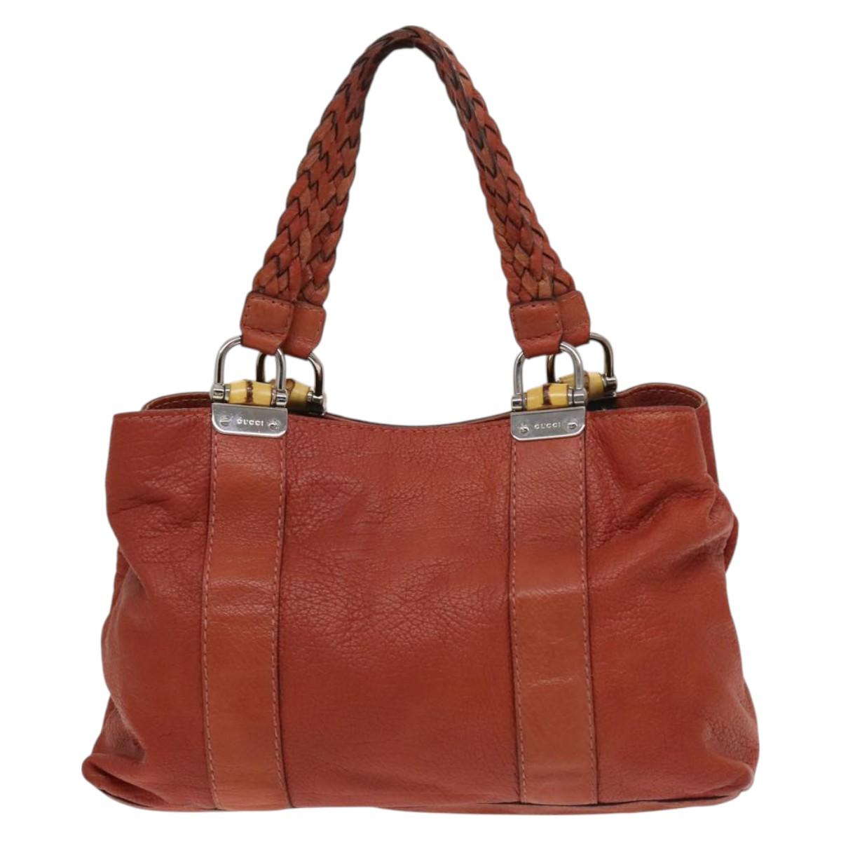 GUCCI Bamboo Tote Bag Leather Orange Gold 232947 Auth 129392