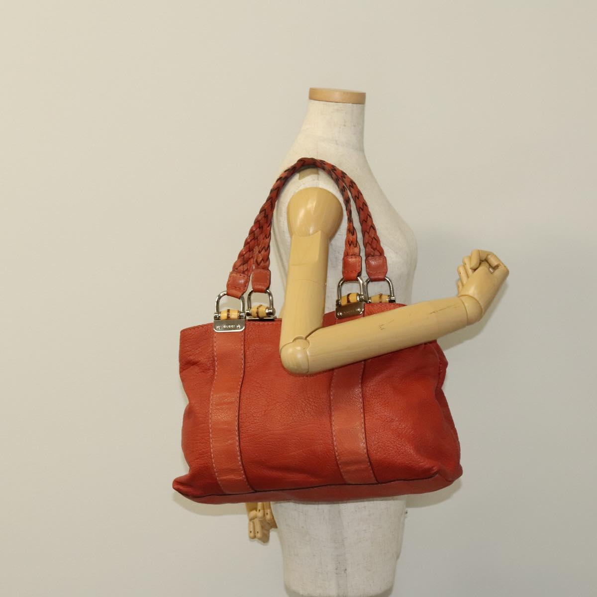 GUCCI Bamboo Tote Bag Leather Orange Gold 232947 Auth 129392