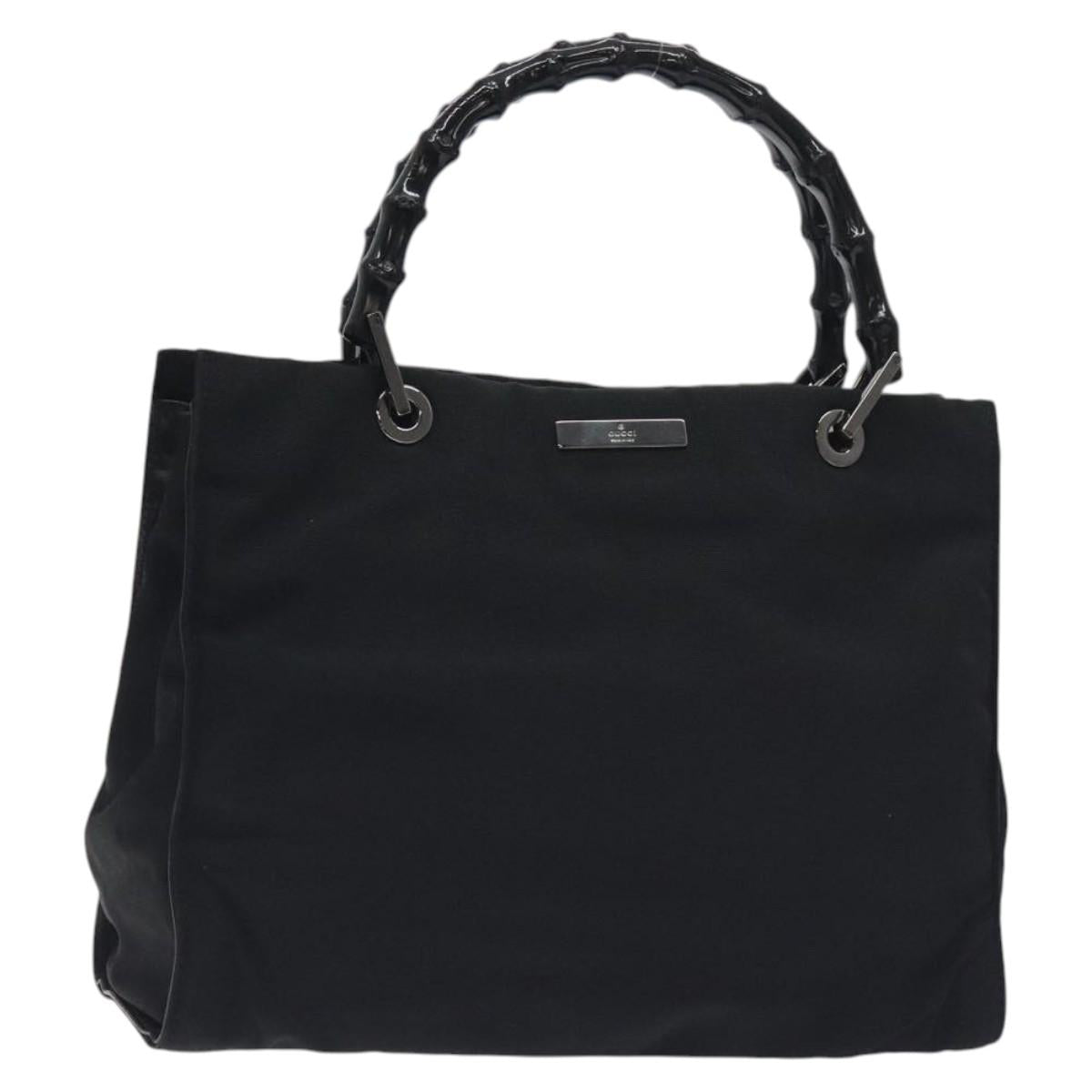 GUCCI Bamboo Hand Bag Canvas Black Silver 002 1016 Auth 129394