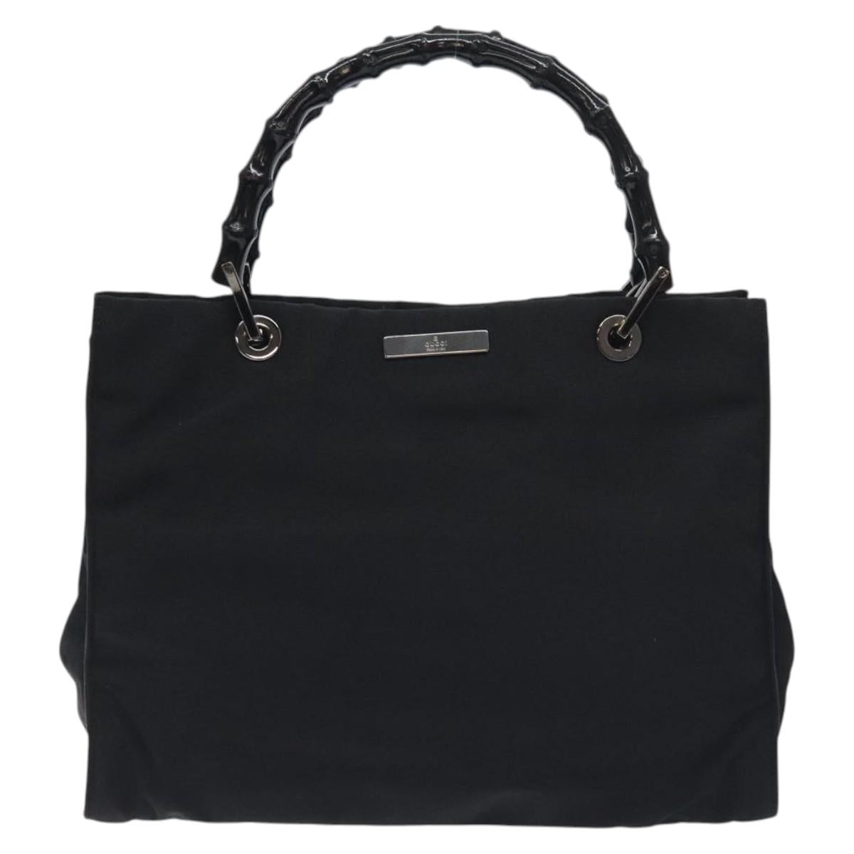 GUCCI Bamboo Hand Bag Canvas Black Silver 002 1016 Auth 129394
