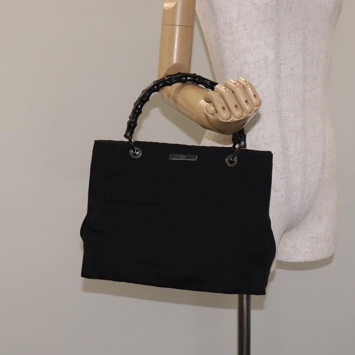 GUCCI Bamboo Hand Bag Canvas Black Silver 002 1016 Auth 129394