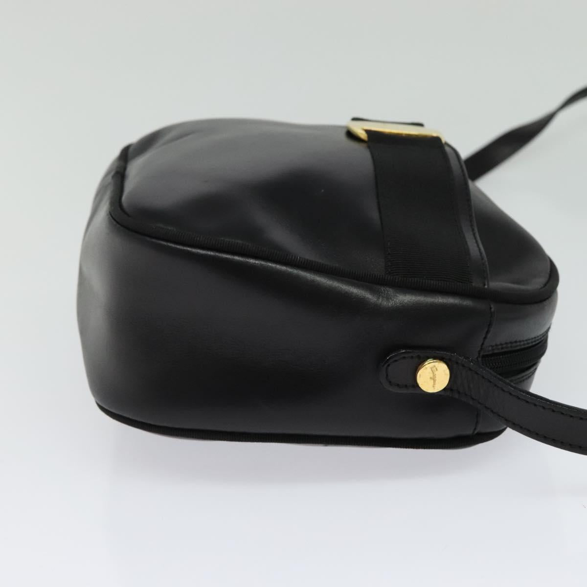 Salvatore Ferragamo Vala Shoulder Bag Leather Black Gold Auth 129395