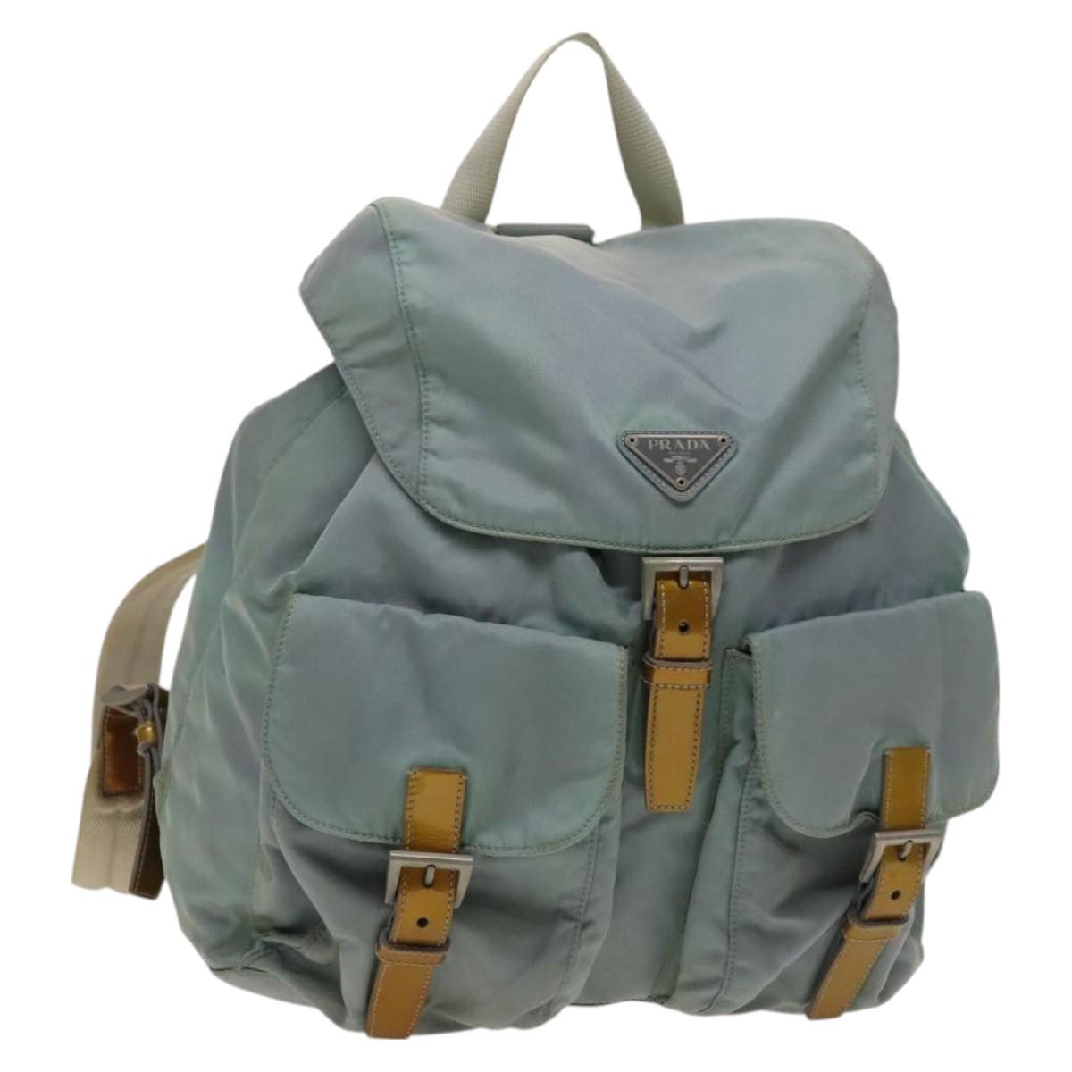PRADA Backpack Nylon Light Blue Silver Auth 129416