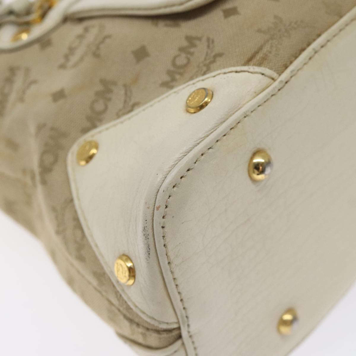 MCM Vicetos Logogram Shoulder Bag Canvas Beige Gold Auth 129427