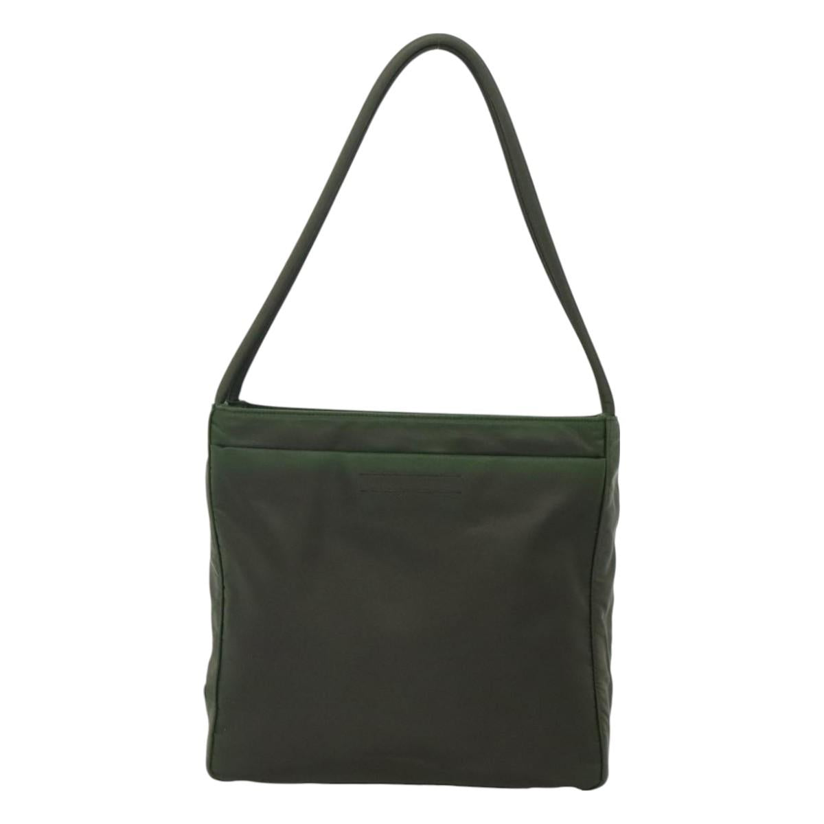 PRADA Shoulder Bag Nylon Khaki Silver Auth 129429