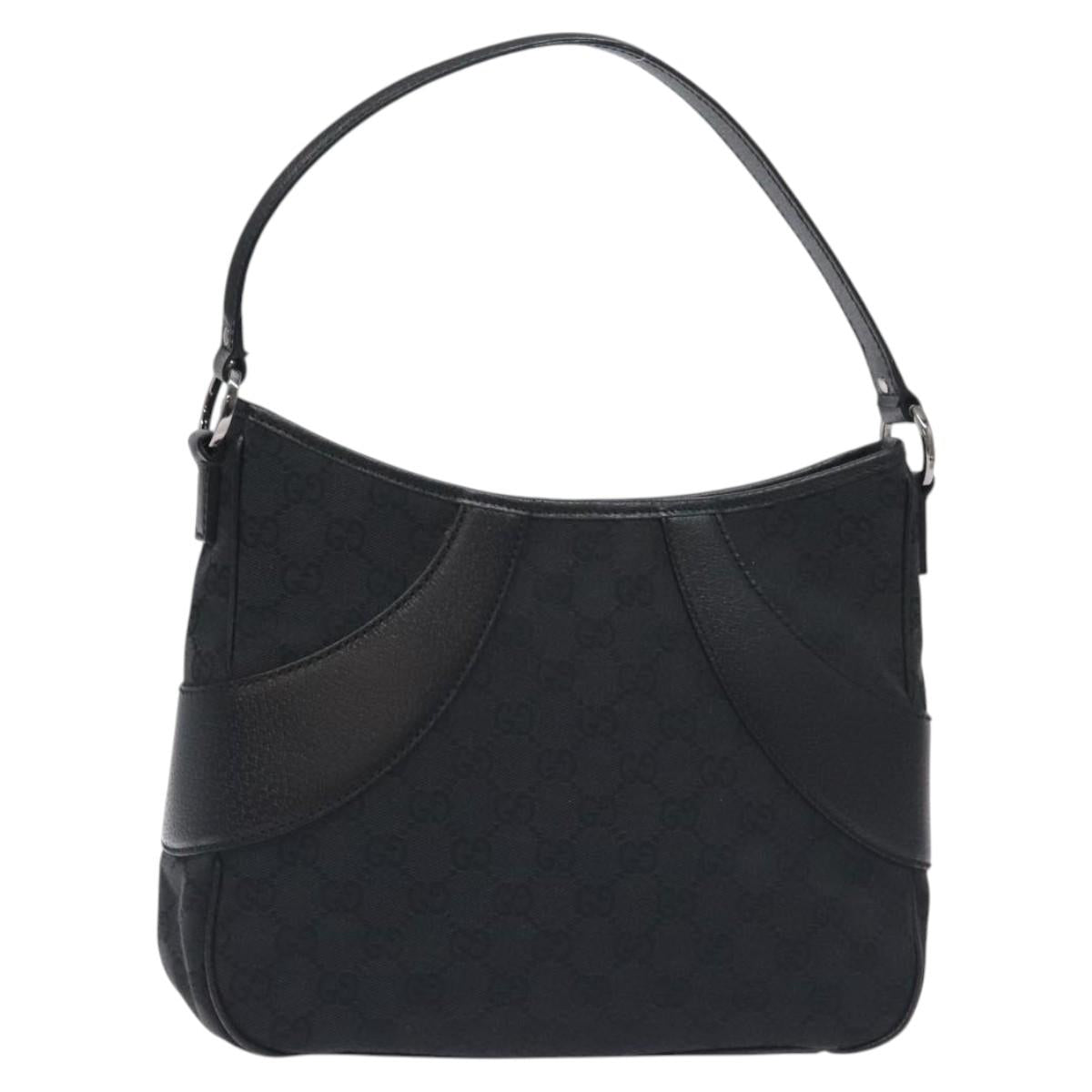 GUCCI GG Canvas Shoulder Bag Black Silver 113012 Auth 129432V