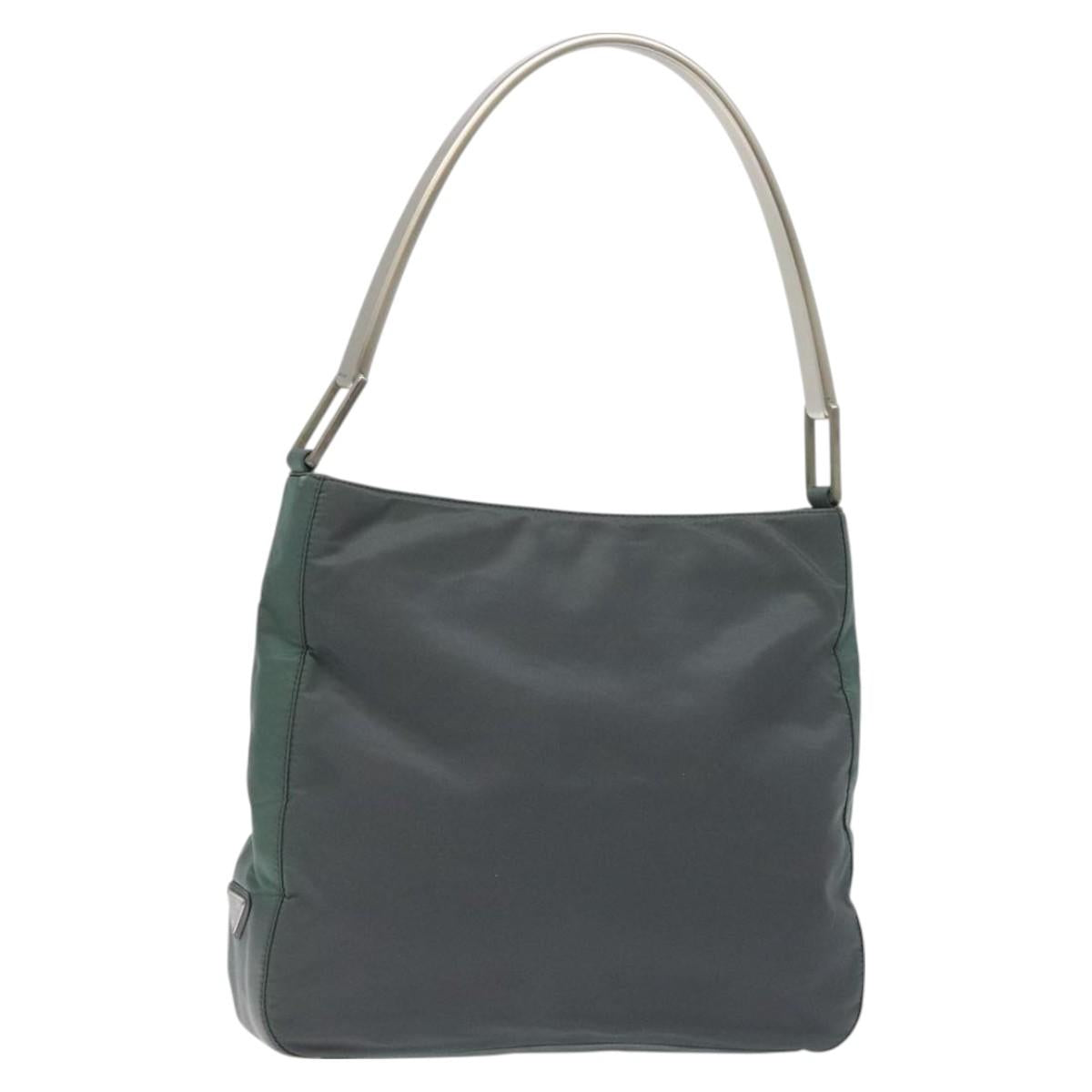 PRADA Shoulder Bag Nylon Green Silver Auth 129439