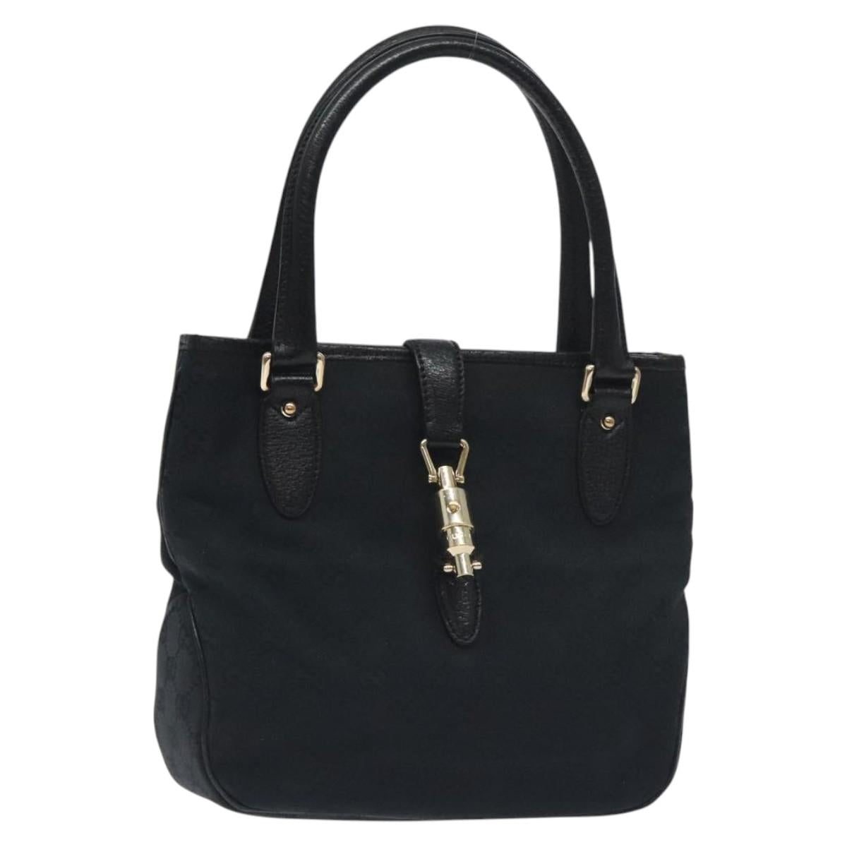 GUCCI GG Canvas Jackie Hand Bag Black Silver 145817 Auth 129466