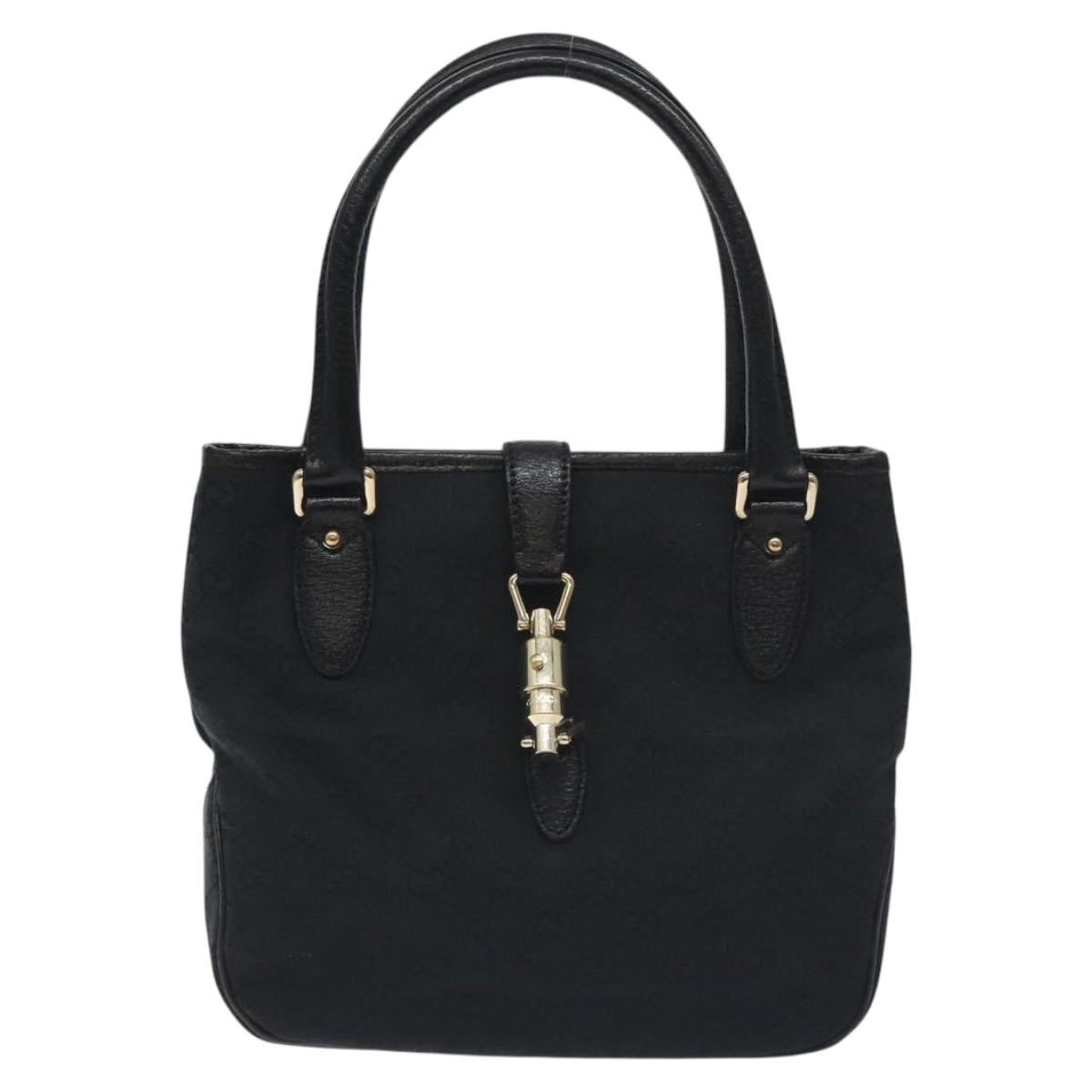 GUCCI GG Canvas Jackie Hand Bag Black Silver 145817 Auth 129466