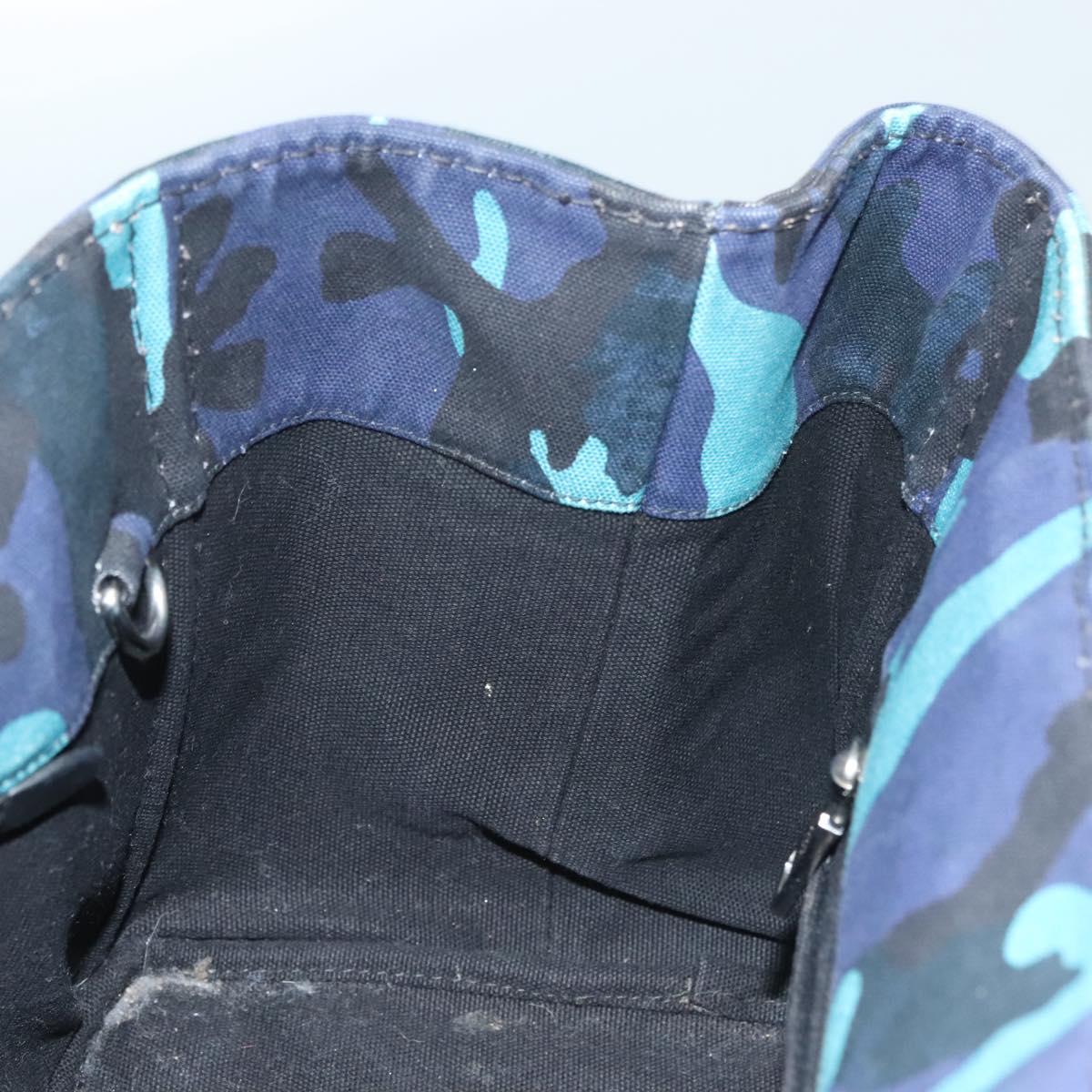 PRADA Canapa MM Hand Bag Canvas Blue Silver Camouflage Auth 129470