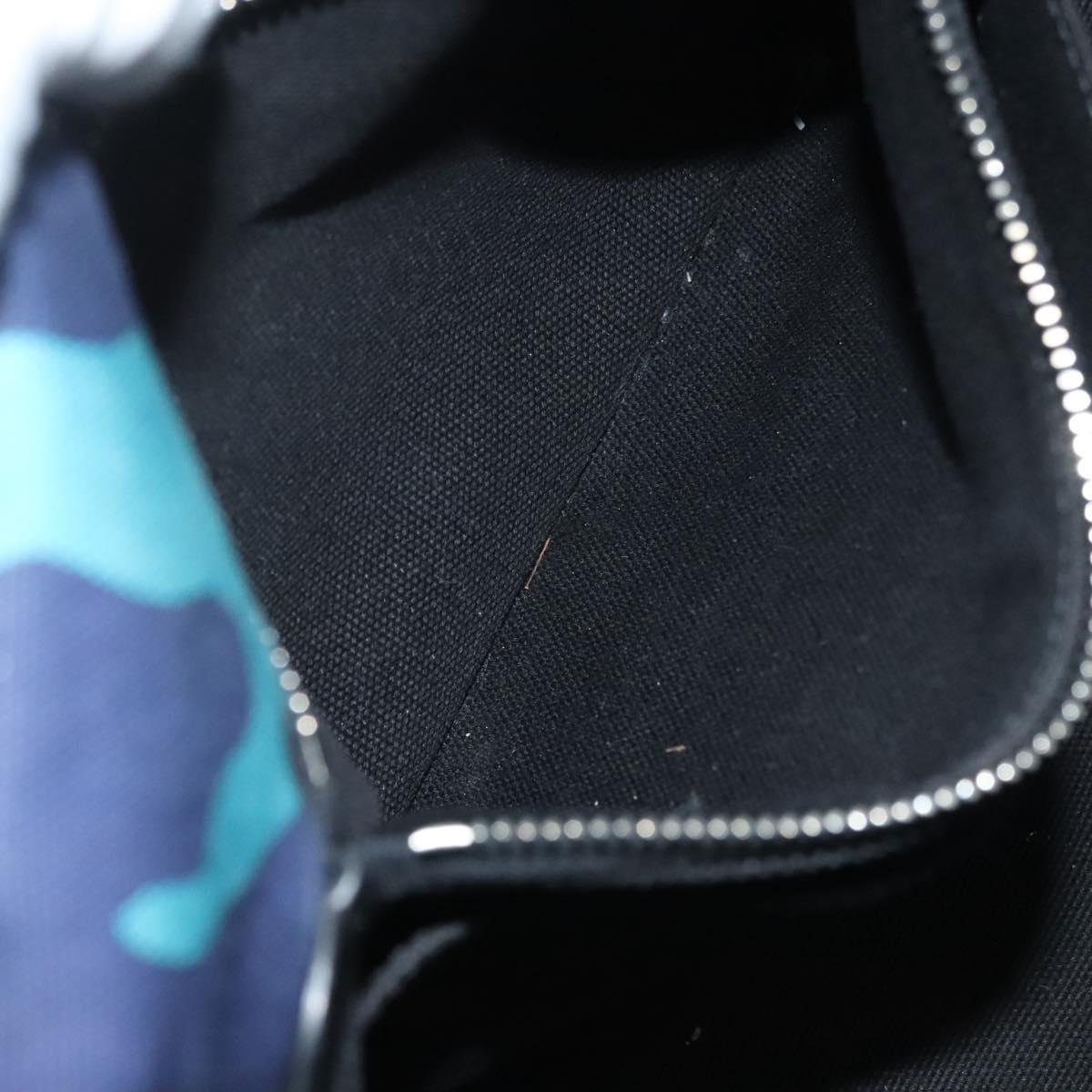 PRADA Canapa MM Hand Bag Canvas Blue Silver Camouflage Auth 129470