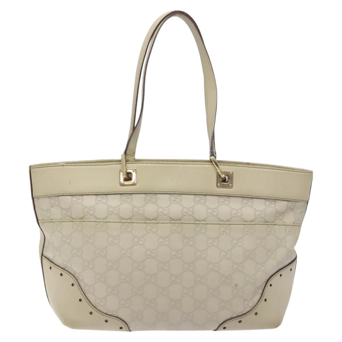 GUCCI GG Canvas Guccissima Tote Bag Leather White Gold 145993 Auth 129473