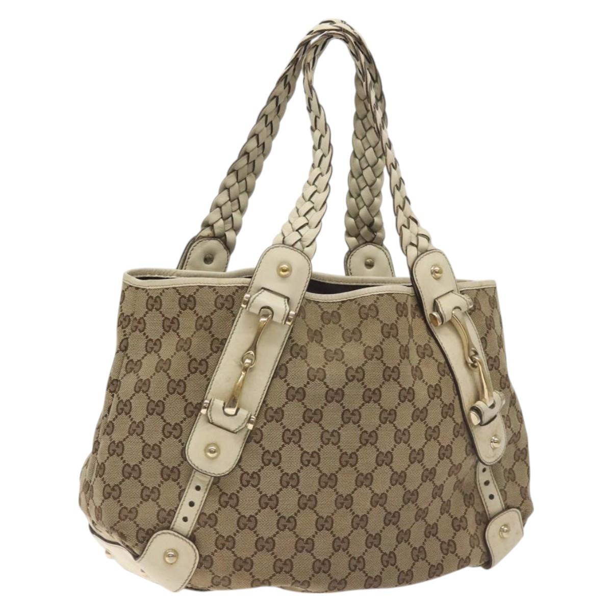 GUCCI GG Canvas Horsebit Tote Bag Gold Beige 162900 Auth 129497