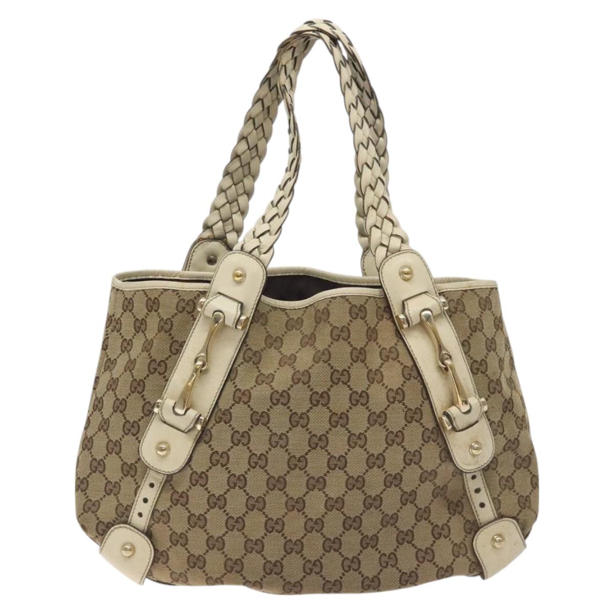 GUCCI GG Canvas Horsebit Tote Bag Gold Beige 162900 Auth 129497