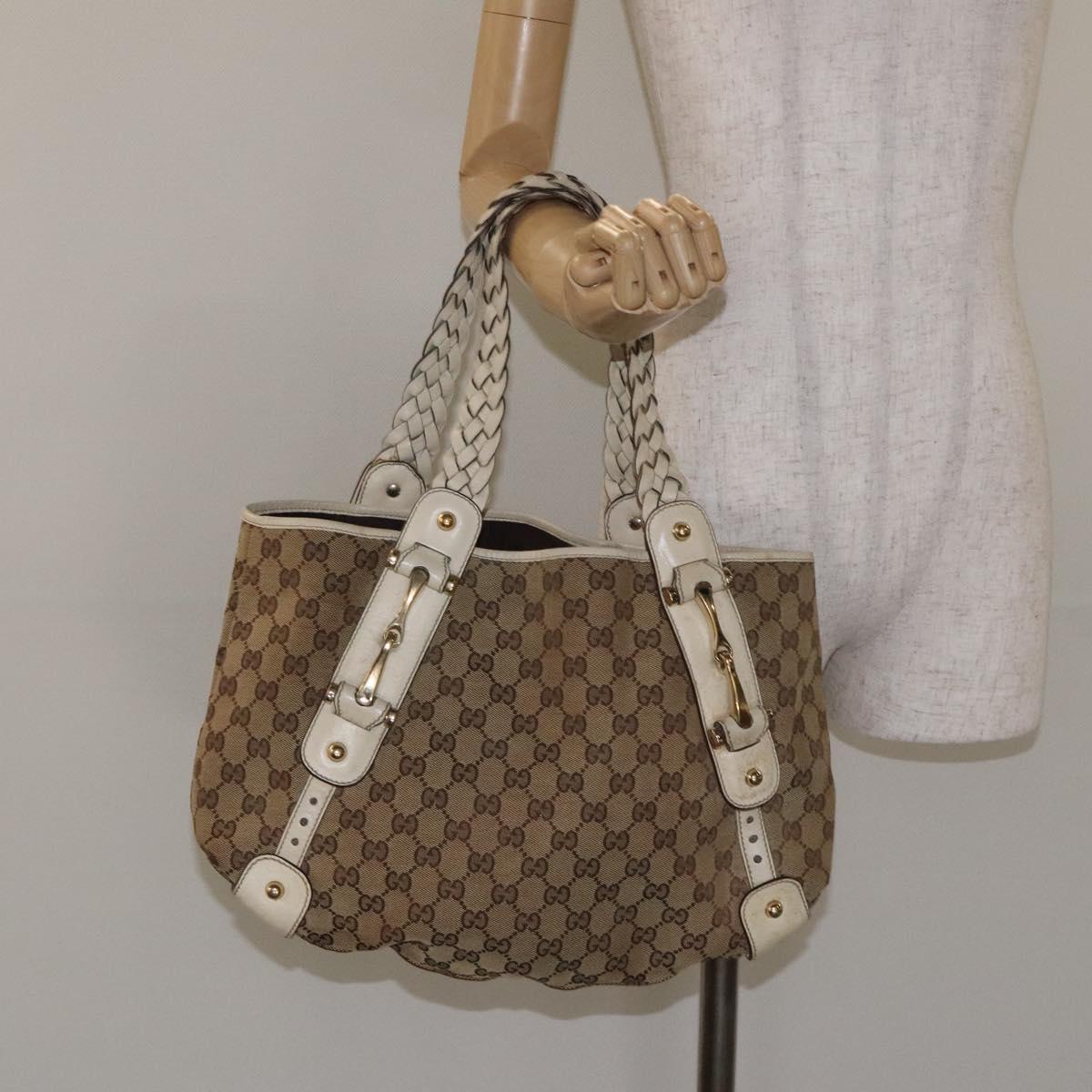 GUCCI GG Canvas Horsebit Tote Bag Gold Beige 162900 Auth 129497
