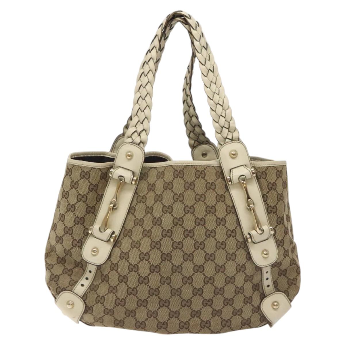 GUCCI GG Canvas Horsebit Tote Bag Gold Beige 162900 Auth 129497