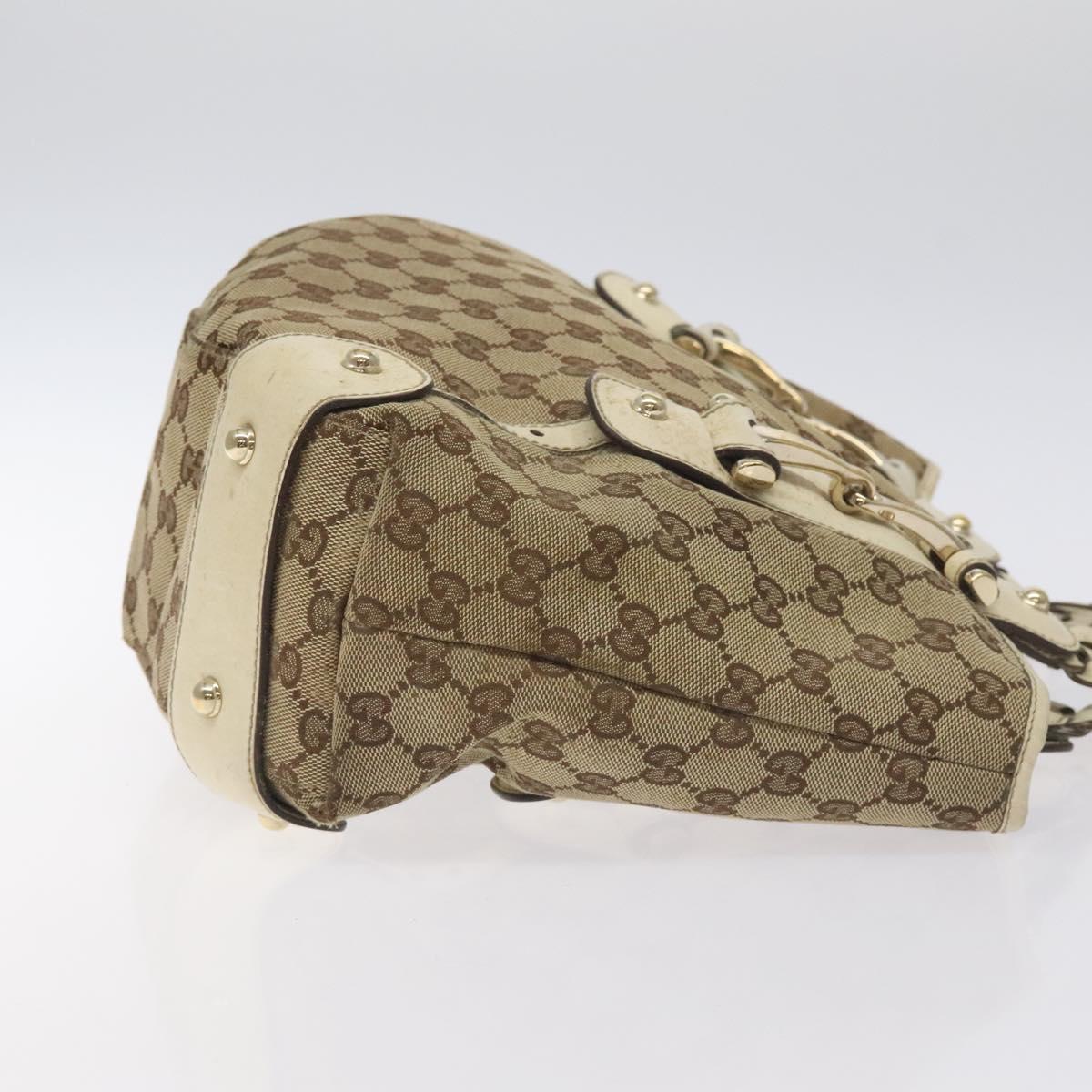 GUCCI GG Canvas Horsebit Tote Bag Gold Beige 162900 Auth 129497