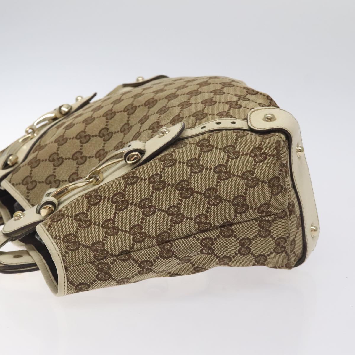 GUCCI GG Canvas Horsebit Tote Bag Gold Beige 162900 Auth 129497