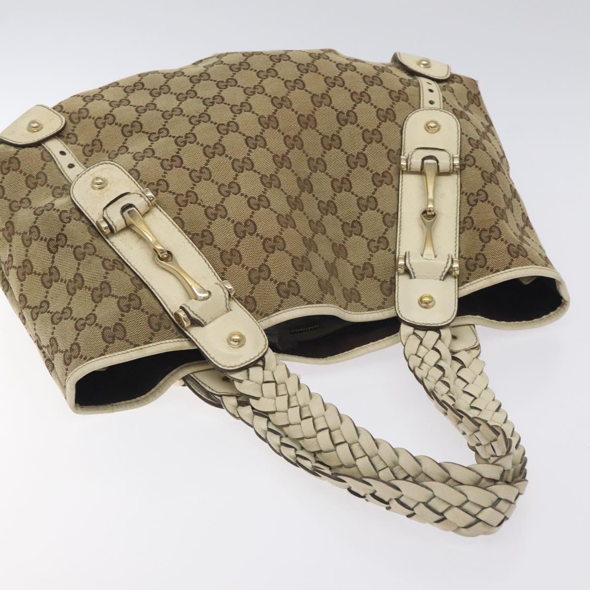 GUCCI GG Canvas Horsebit Tote Bag Gold Beige 162900 Auth 129497