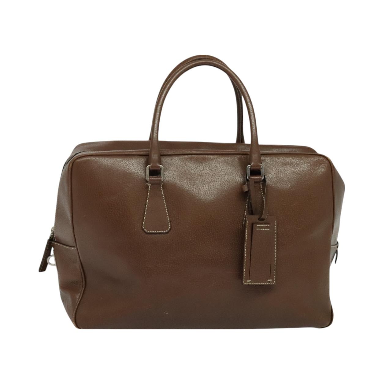 PRADA Boston Bag Leather Brown Auth 129509