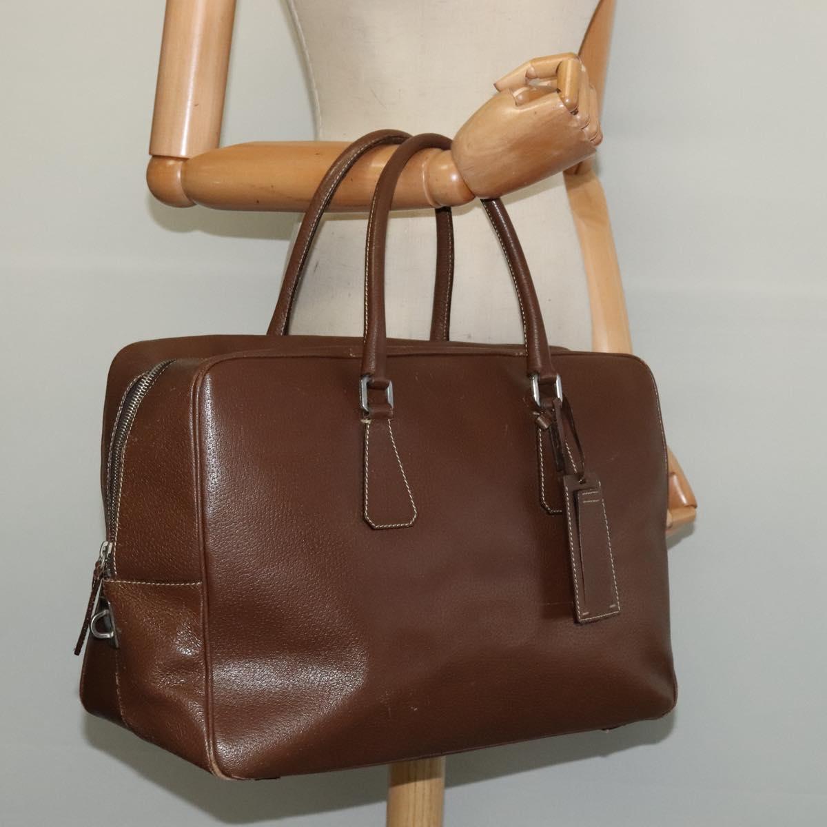 PRADA Boston Bag Leather Brown Auth 129509