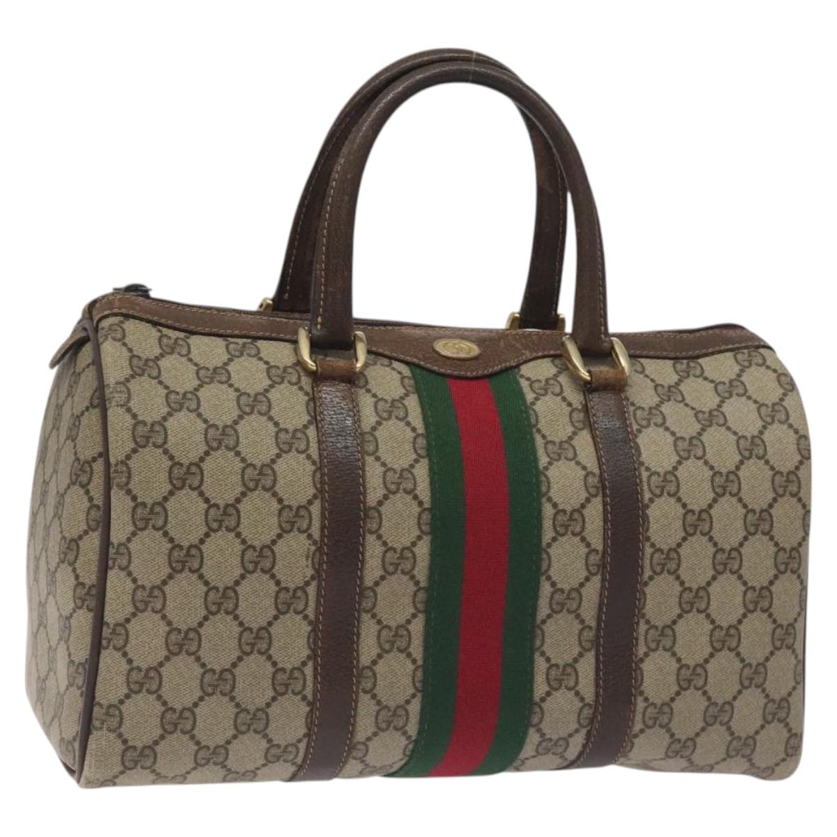 GUCCI GG Supreme Web Sherry Line Hand Bag PVC Beige Gold 40 3842 Auth 129518