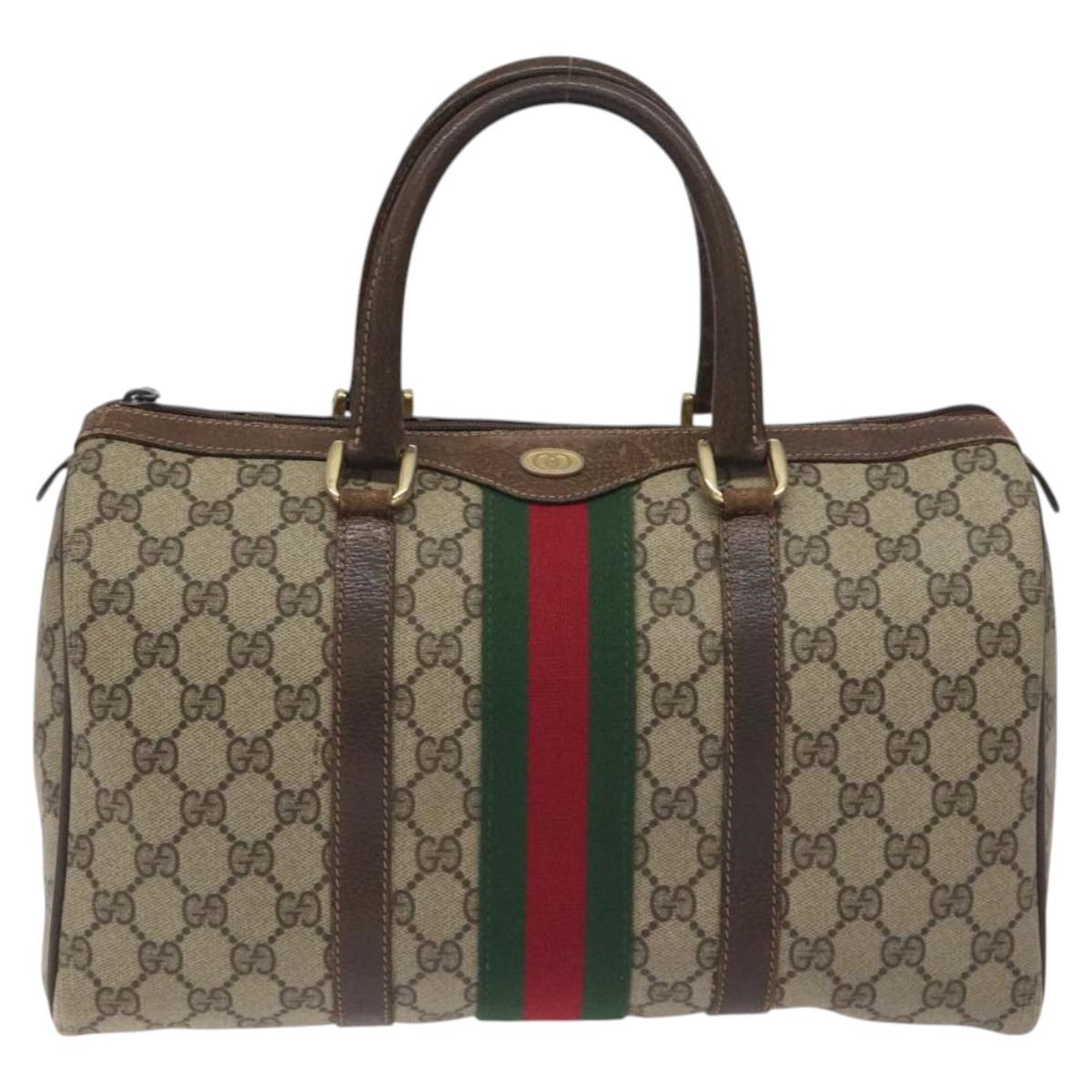 GUCCI GG Supreme Web Sherry Line Hand Bag PVC Beige Gold 40 3842 Auth 129518