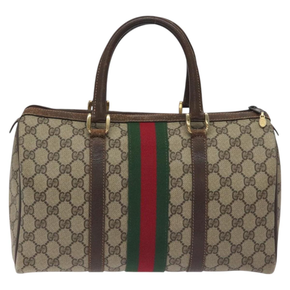 GUCCI GG Supreme Web Sherry Line Hand Bag PVC Beige Gold 40 3842 Auth 129518