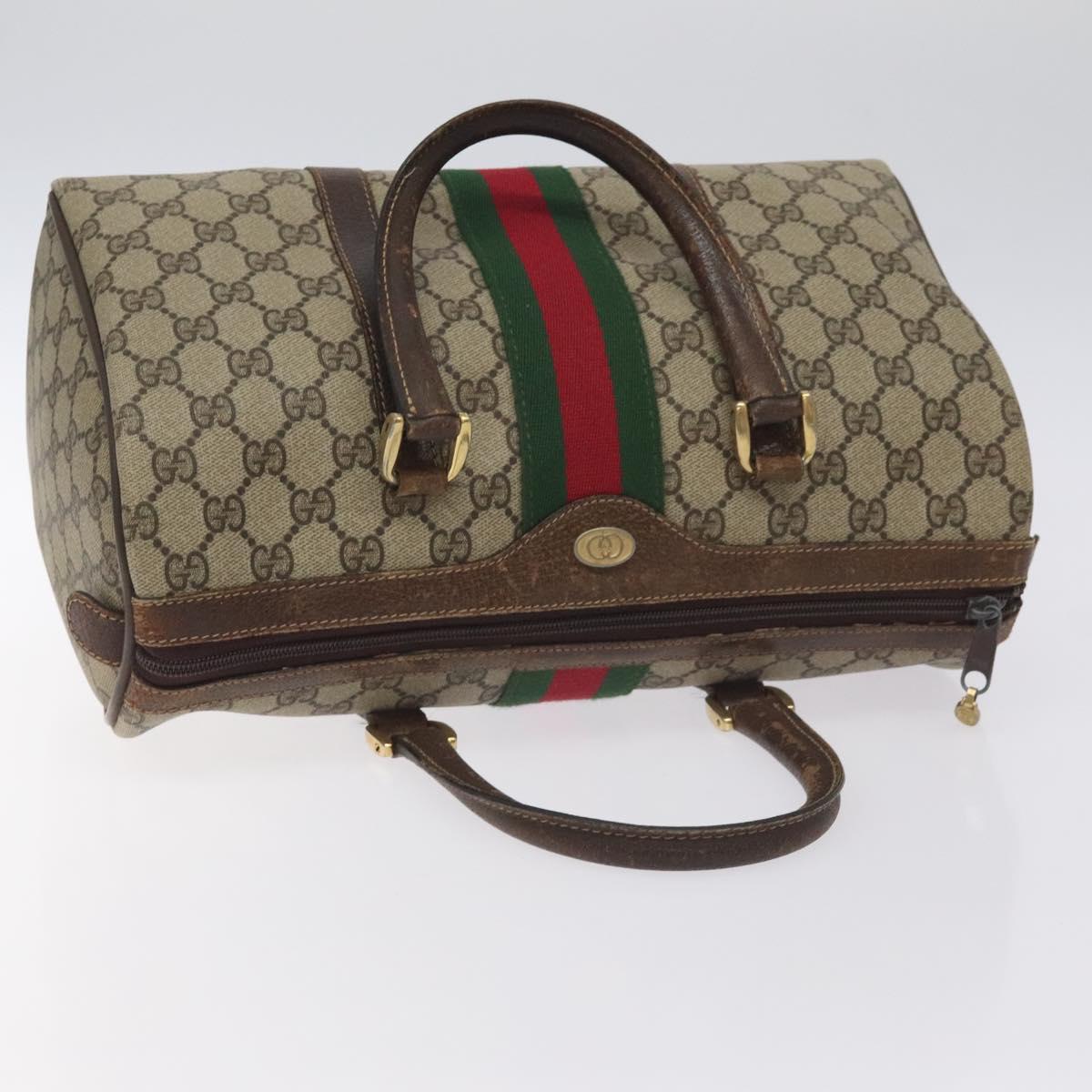 GUCCI GG Supreme Web Sherry Line Hand Bag PVC Beige Gold 40 3842 Auth 129518