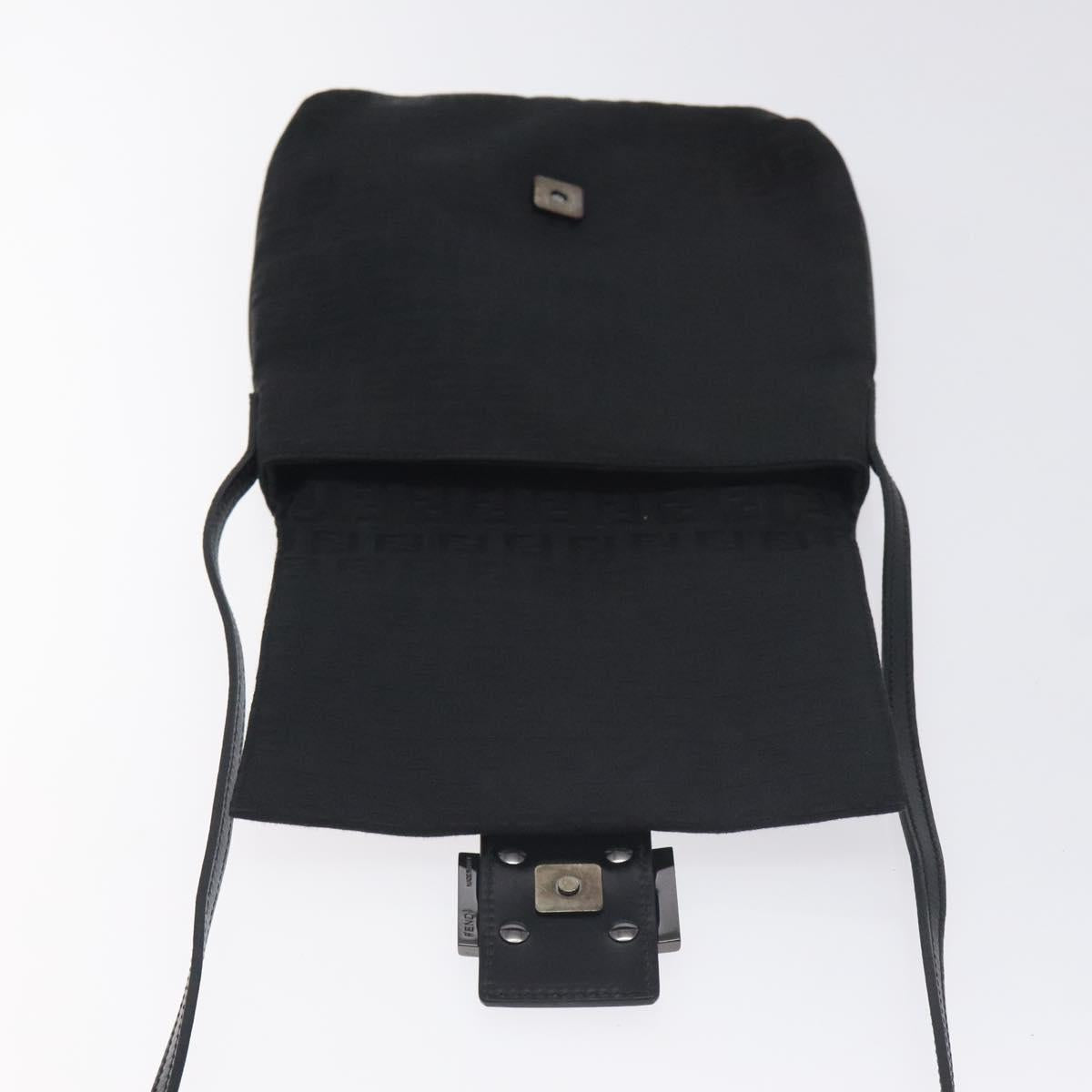 FENDI Zucchino Canvas Shoulder Bag Black Auth 129524V