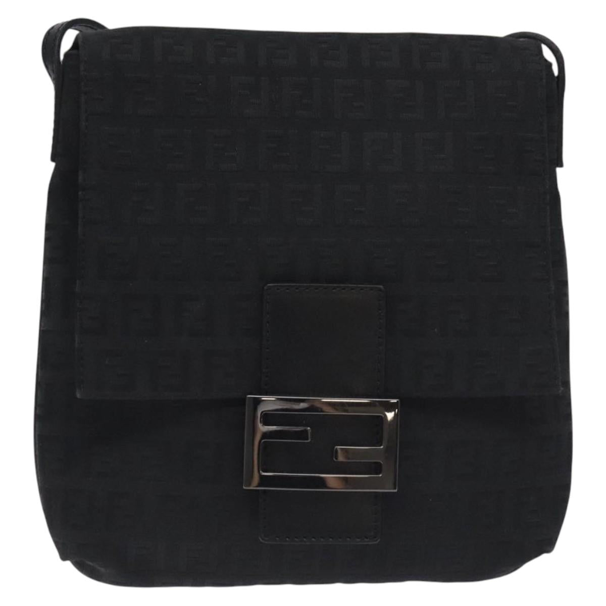 FENDI Zucchino Canvas Shoulder Bag Black Auth 129524V
