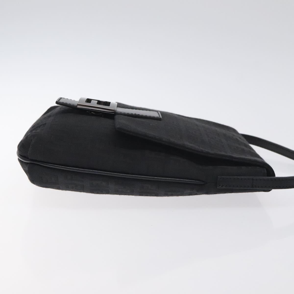FENDI Zucchino Canvas Shoulder Bag Black Auth 129524V