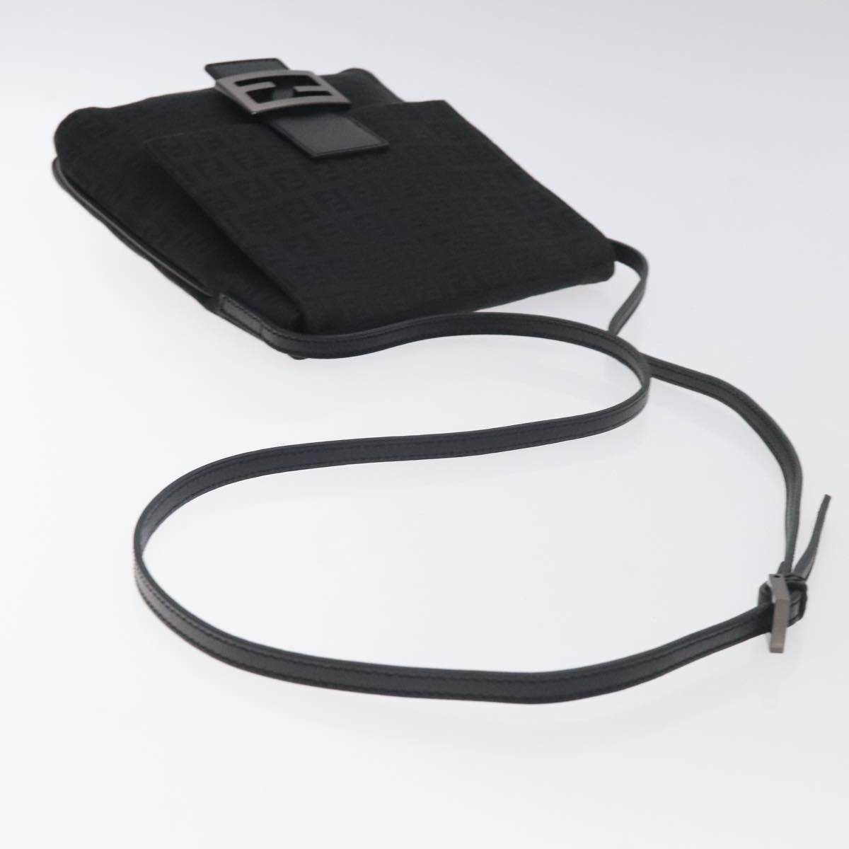 FENDI Zucchino Canvas Shoulder Bag Black Auth 129524V