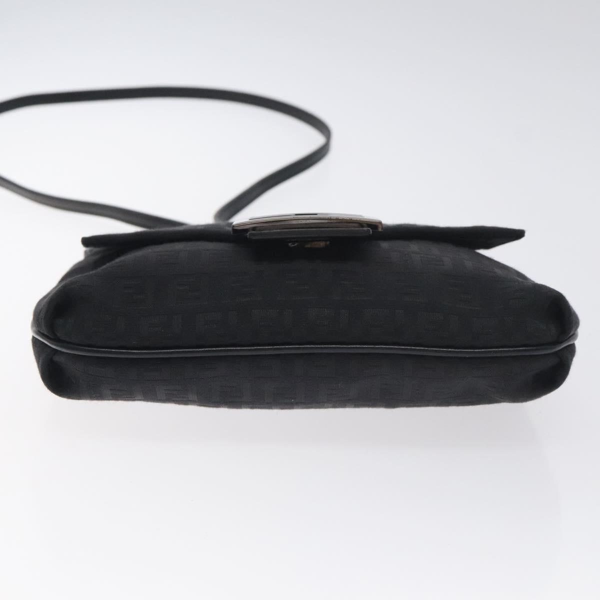 FENDI Zucchino Canvas Shoulder Bag Black Auth 129524V