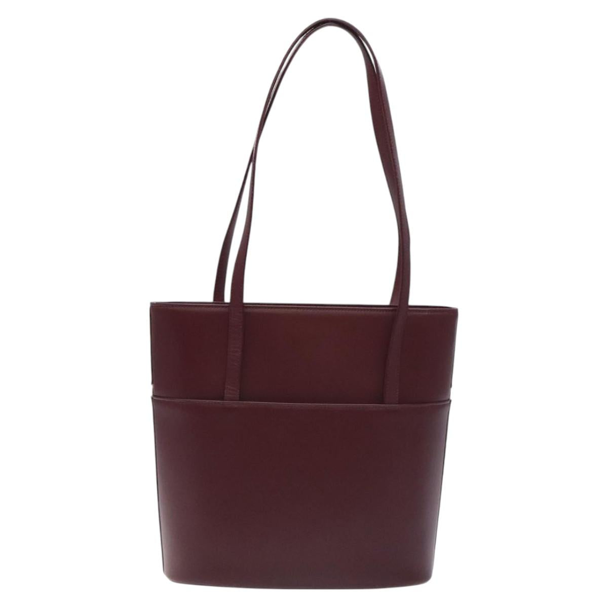 BURBERRY Tote Bag Leather Bordeaux Silver Auth 129538