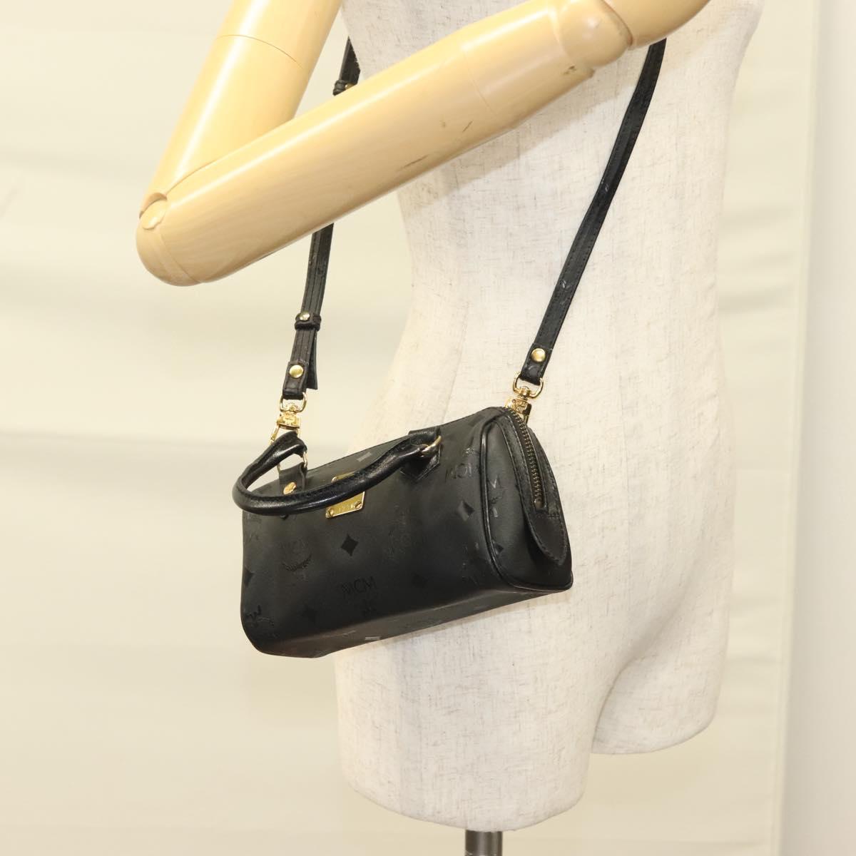 MCM Vicetos Logogram Hand Bag PVC 2way Black Gold Auth 129547