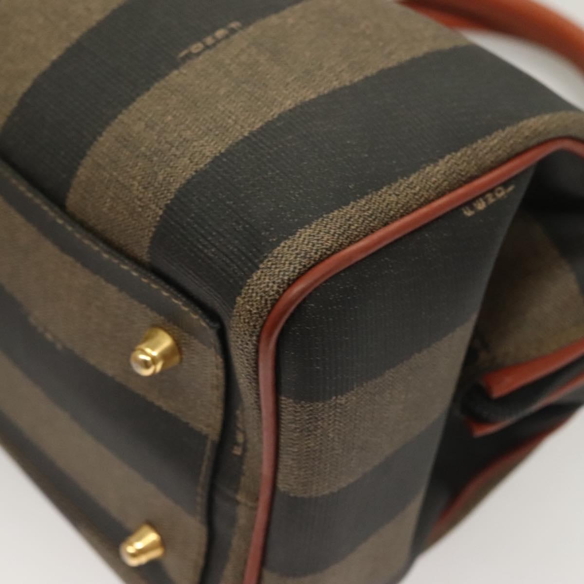 FENDI Pecan Canvas Hand Bag Black Brown Auth 129549