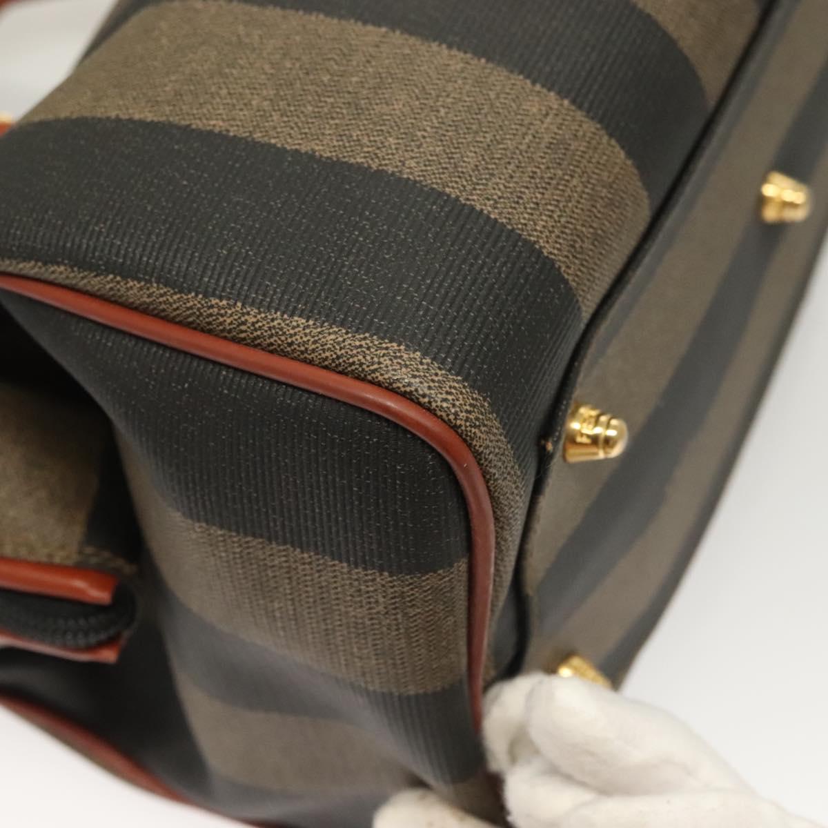 FENDI Pecan Canvas Hand Bag Black Brown Auth 129549