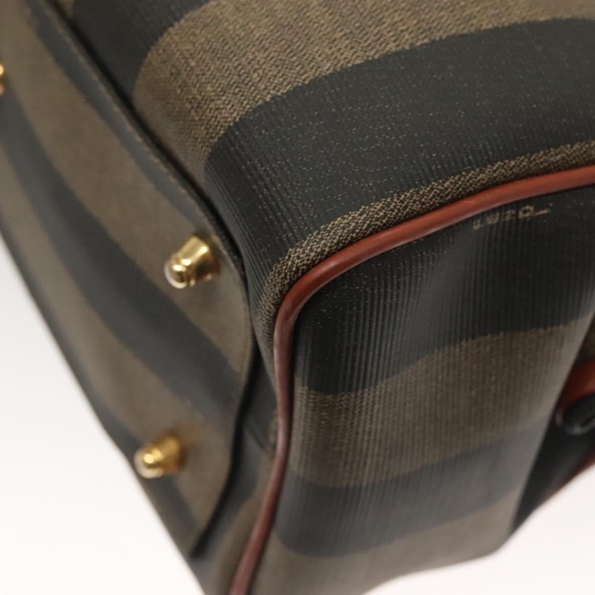 FENDI Pecan Canvas Hand Bag Black Brown Auth 129549