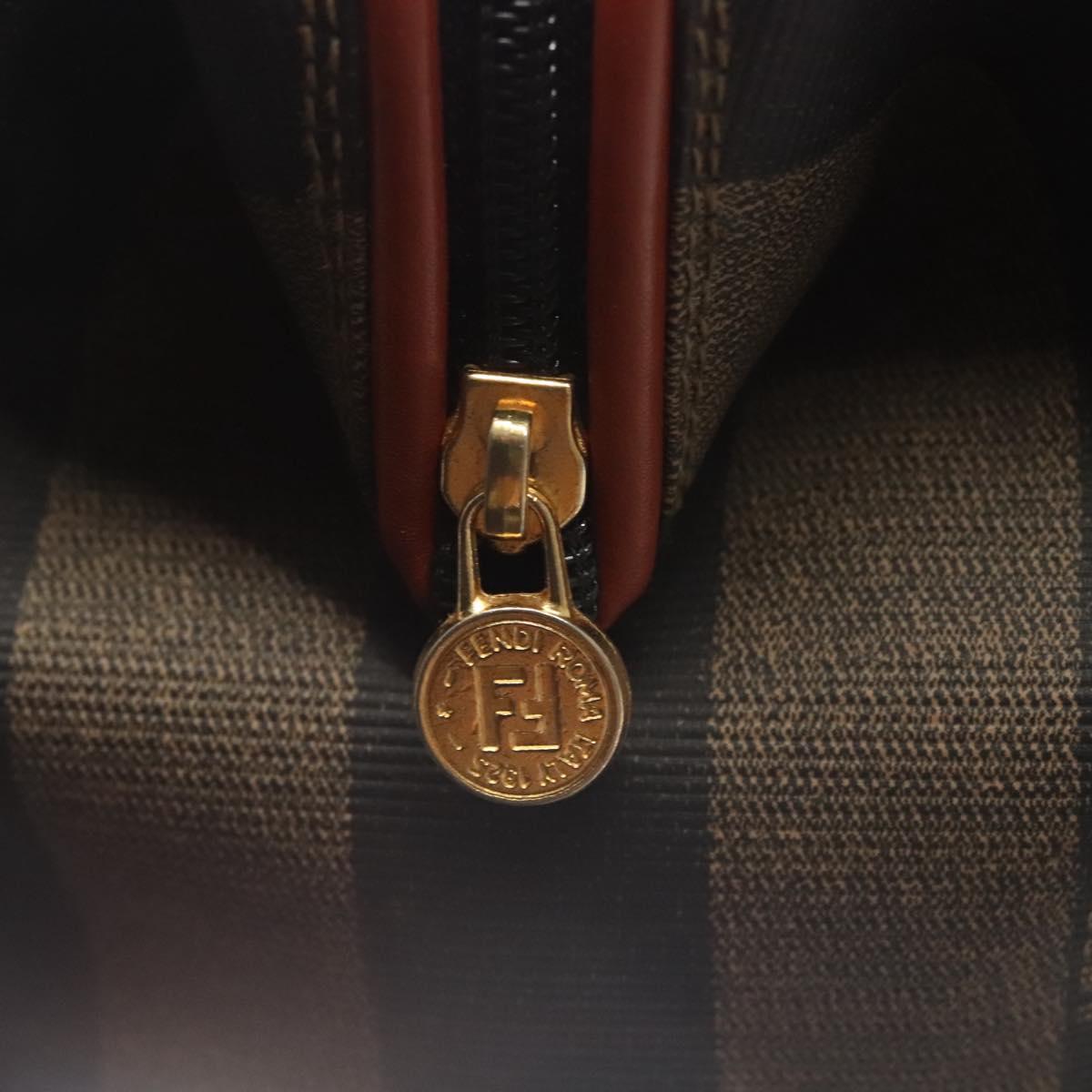 FENDI Pecan Canvas Hand Bag Black Brown Auth 129549