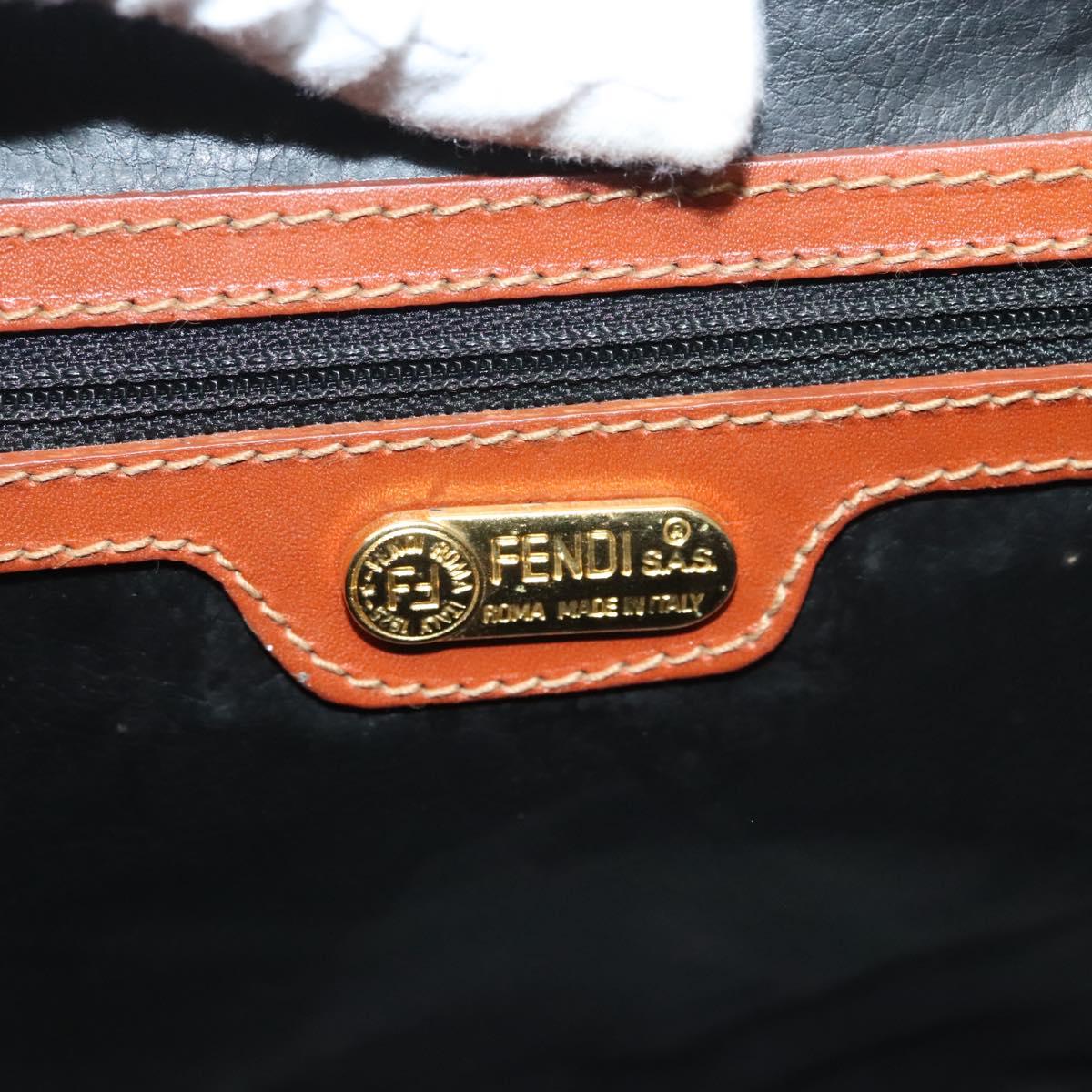 FENDI Pecan Canvas Hand Bag Black Brown Auth 129549