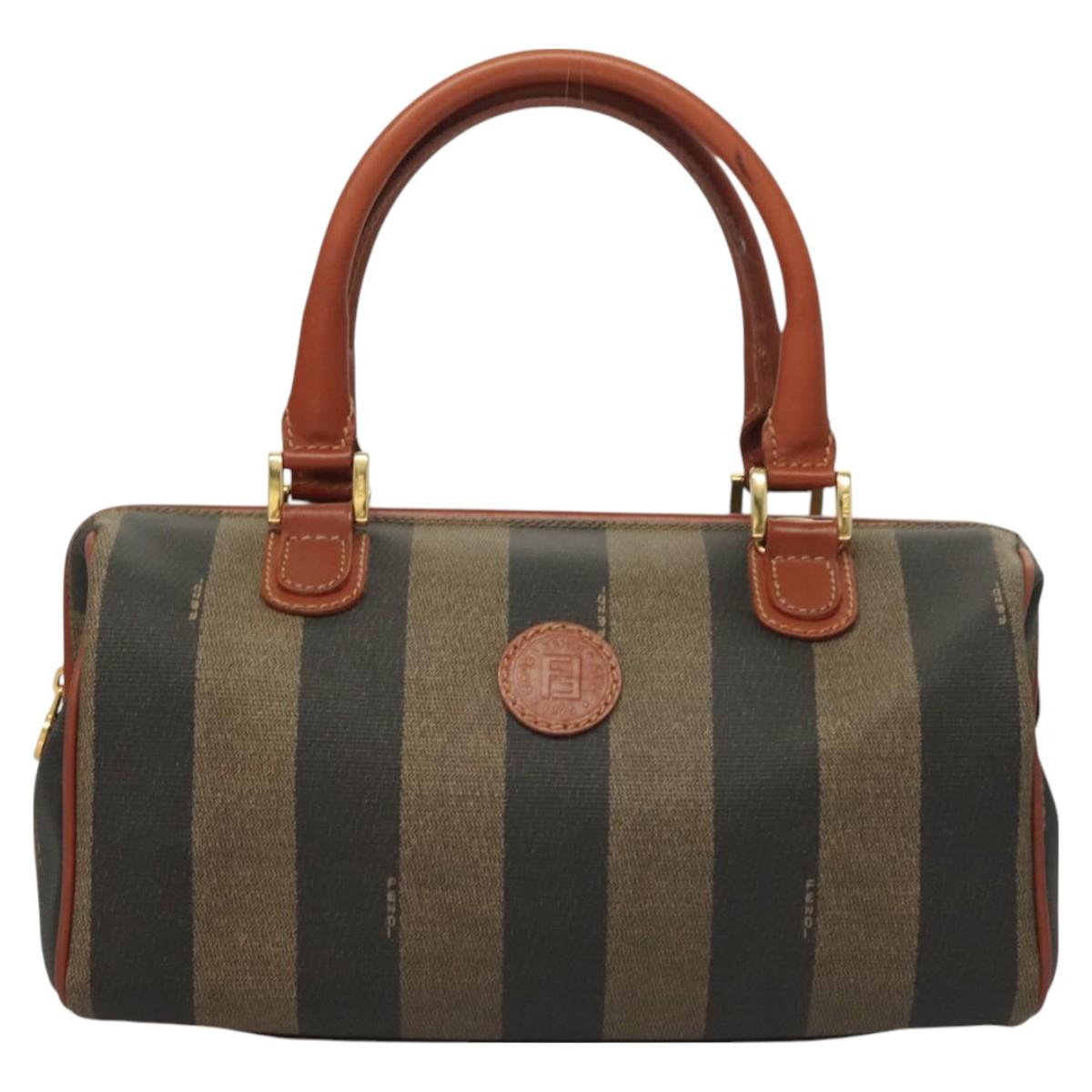 FENDI Pecan Canvas Hand Bag Black Brown Auth 129549