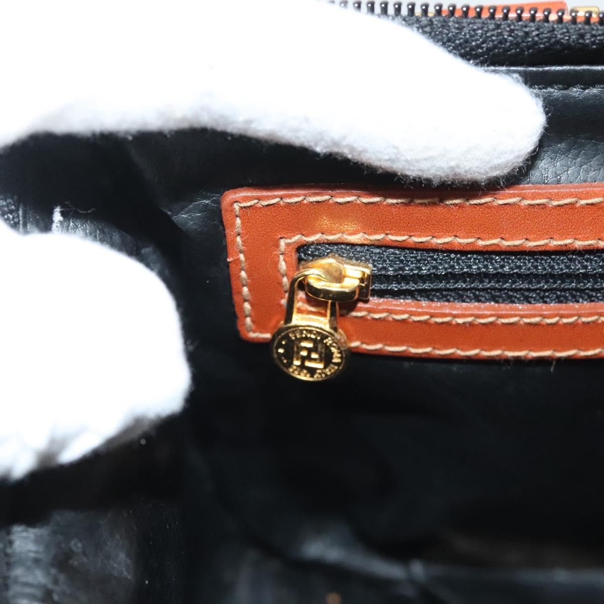 FENDI Pecan Canvas Hand Bag Black Brown Auth 129549