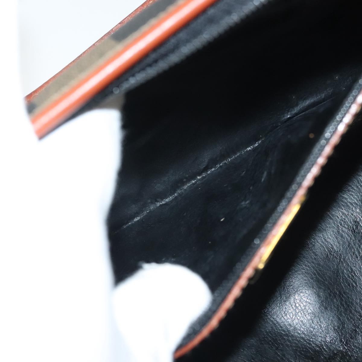 FENDI Pecan Canvas Hand Bag Black Brown Auth 129549