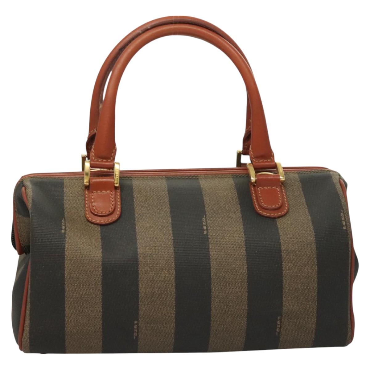 FENDI Pecan Canvas Hand Bag Black Brown Auth 129549
