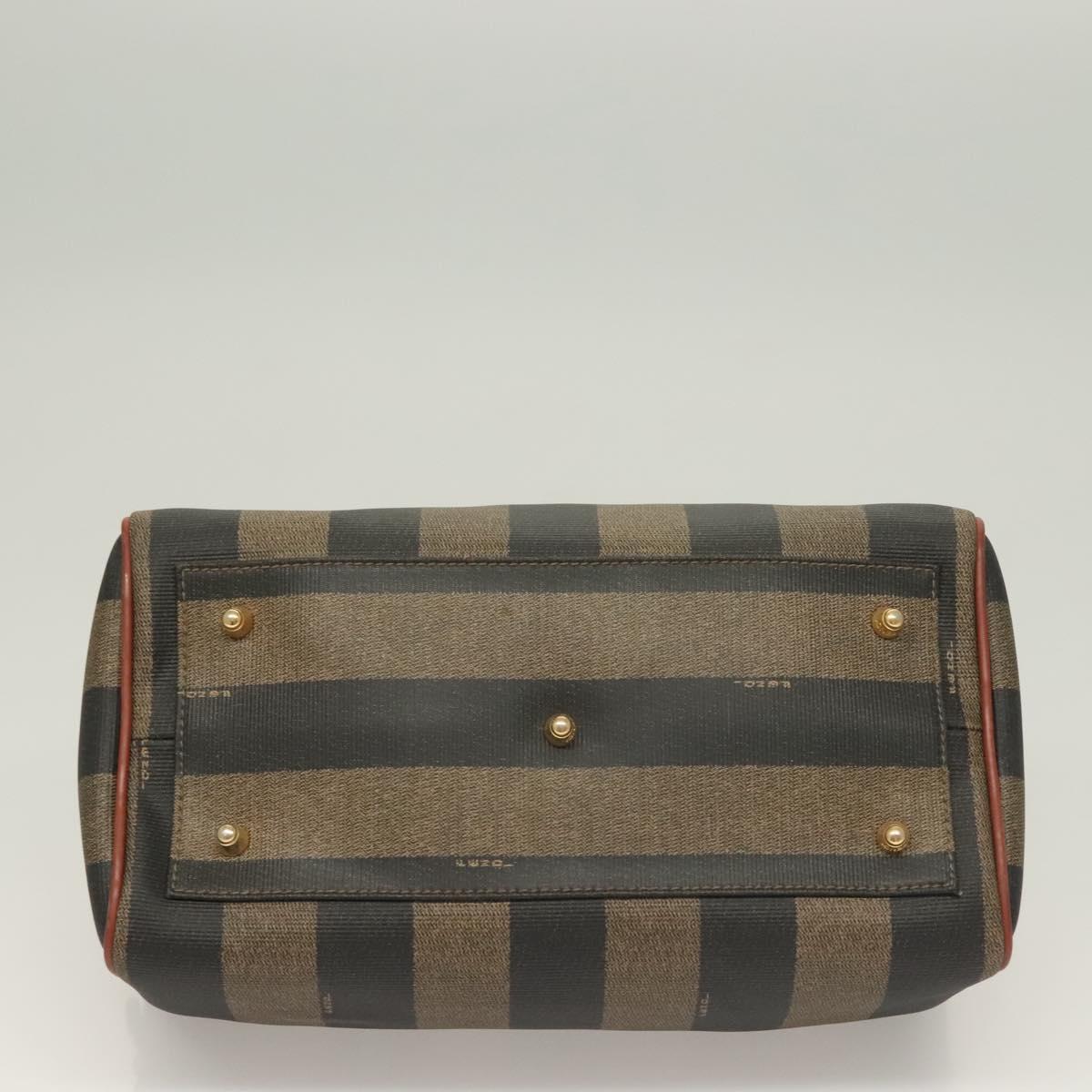 FENDI Pecan Canvas Hand Bag Black Brown Auth 129549