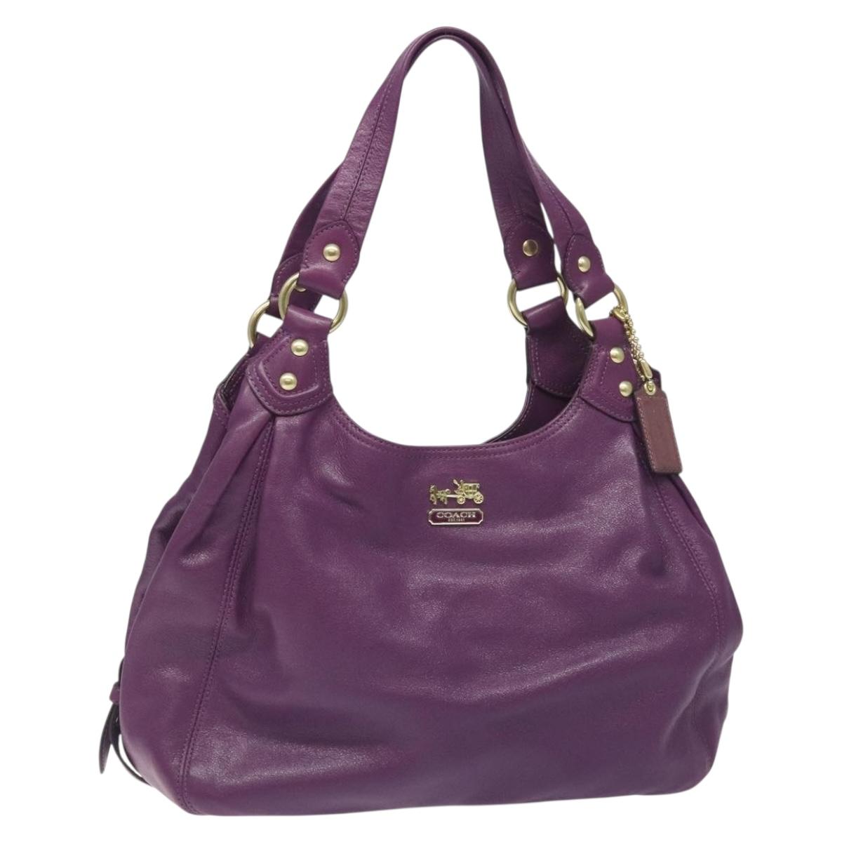 Coach Shoulder Bag Leather Purple Gold Auth 129572